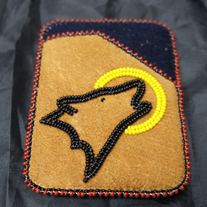 Mens moosehide debit card holder with wold and moon design